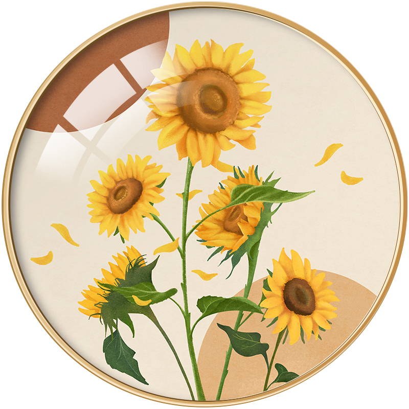 向日葵玄关装饰画现代简约北欧圆形挂画餐厅墙面小清新现代装饰画