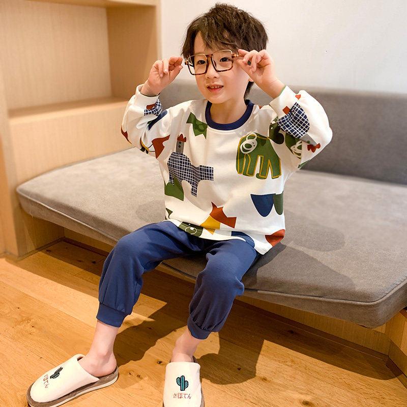 春秋秋季纯棉男童睡衣长袖儿童10岁小男孩中大家居服套装