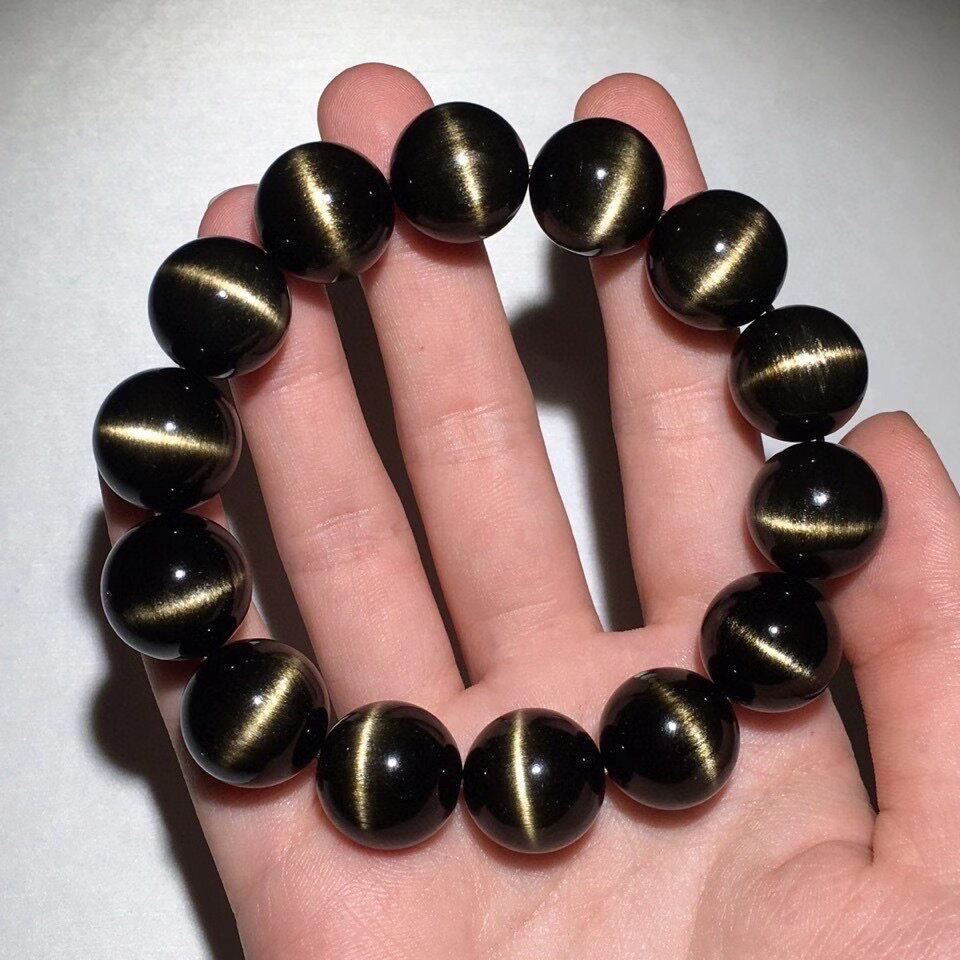 天然金曜石猫眼手链男女女款一线眼黑曜石手水晶手链