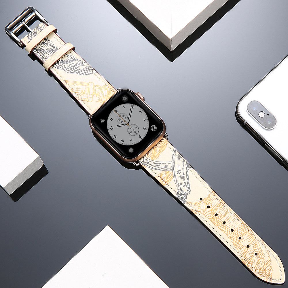苹果手表表带真皮4442mm4038applewatch表带爱马仕iwatch76543se代
