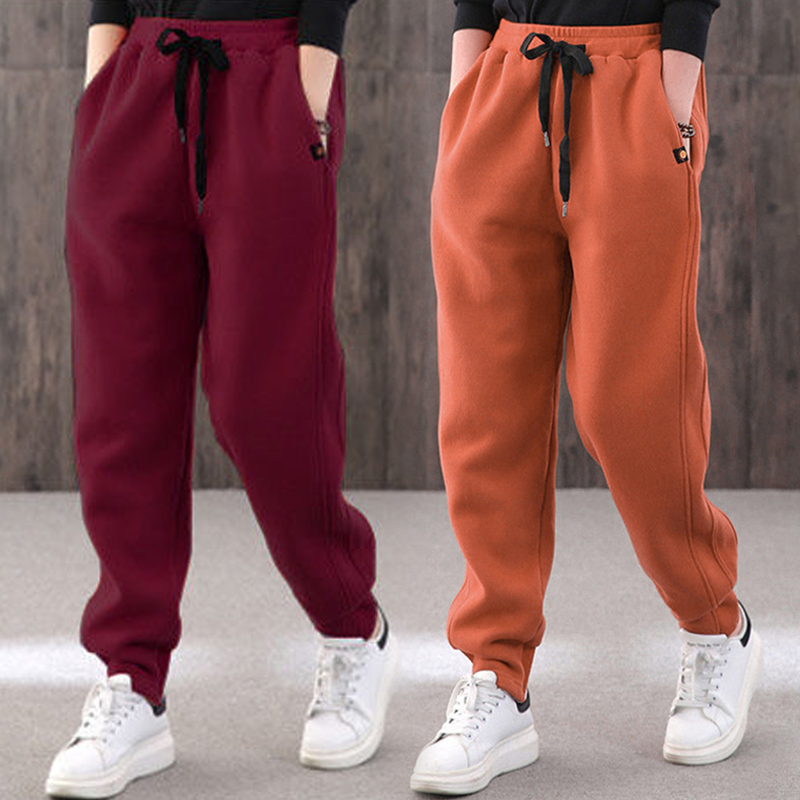 加绒卫裤女2021欧货潮韩版直筒休闲运动束脚哈伦裤显瘦百搭长裤子