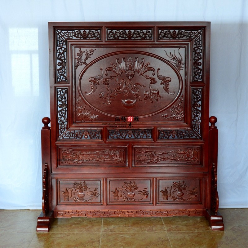 屏风东阳木雕玄关插屏现代中式卧室隔断实木插屏