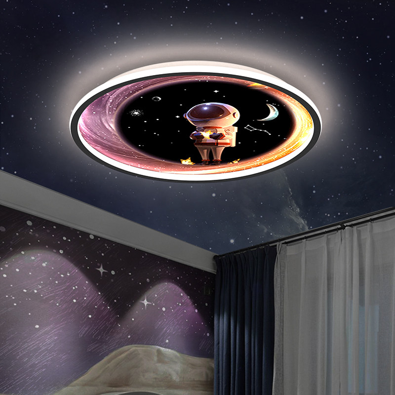 儿童卧室吸顶灯创意太空主题圆形宇航员男童男孩儿童房吸顶灯