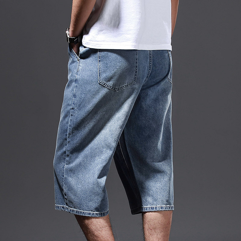 纯棉牛仔直筒七分裤男宽松薄款短裤加肥加大码肥佬中裤7分裤夏季