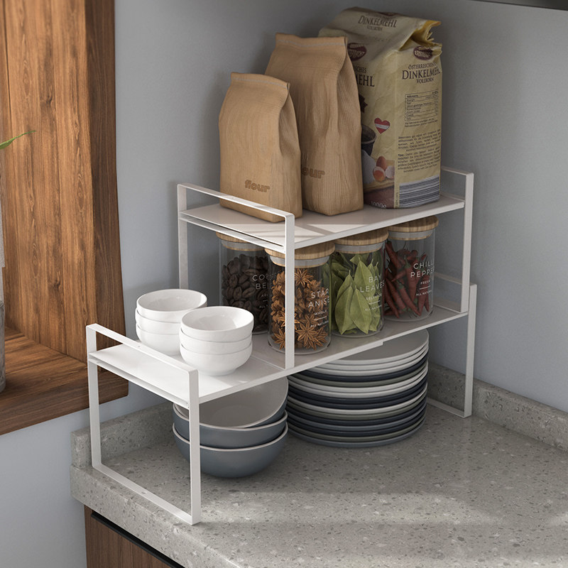 分层橱柜置物架柜子厨房内收收纳伸缩隔板厨房置物架