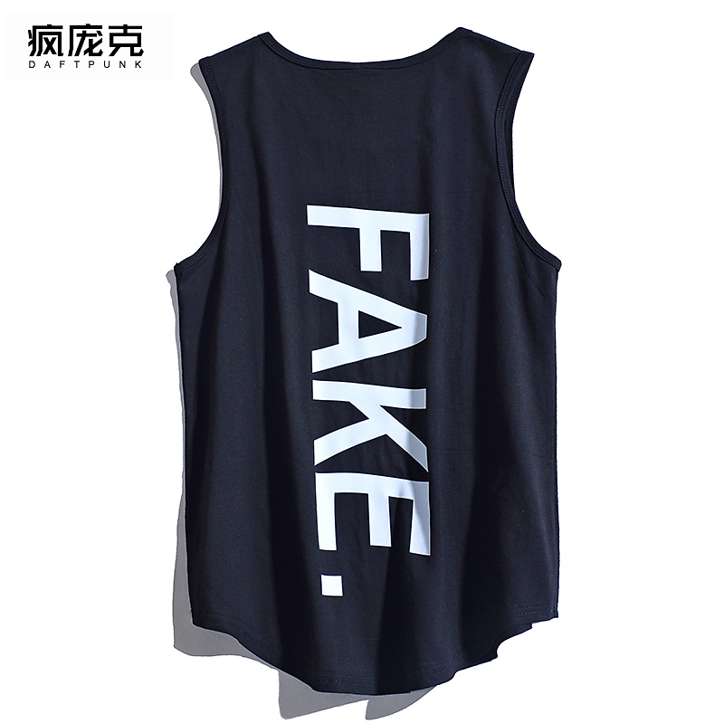 嘻哈无袖T恤男女运动背心篮球美式坎肩夏季健身外穿砍袖潮牌宽松
