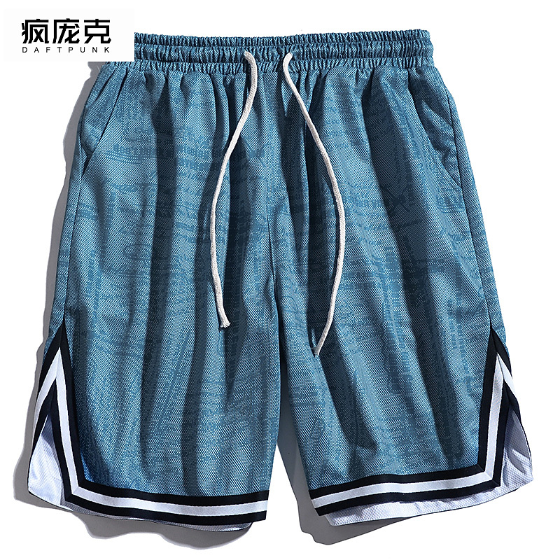 篮球裤男宽松满印五分沙滩速干跑步健身训练中裤运动短裤女夏休闲