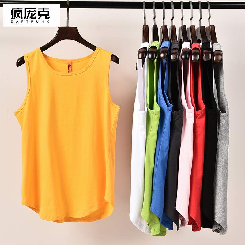 复古同款高街加长宽松纯色圆弧下摆休闲打底纯棉背心男女坎肩夏季