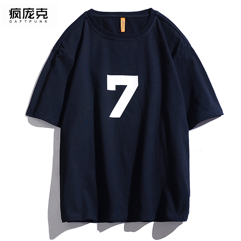 夏季纯棉短袖T恤男潮流潮牌数字印花休闲情侣圆领半袖体恤衫男女