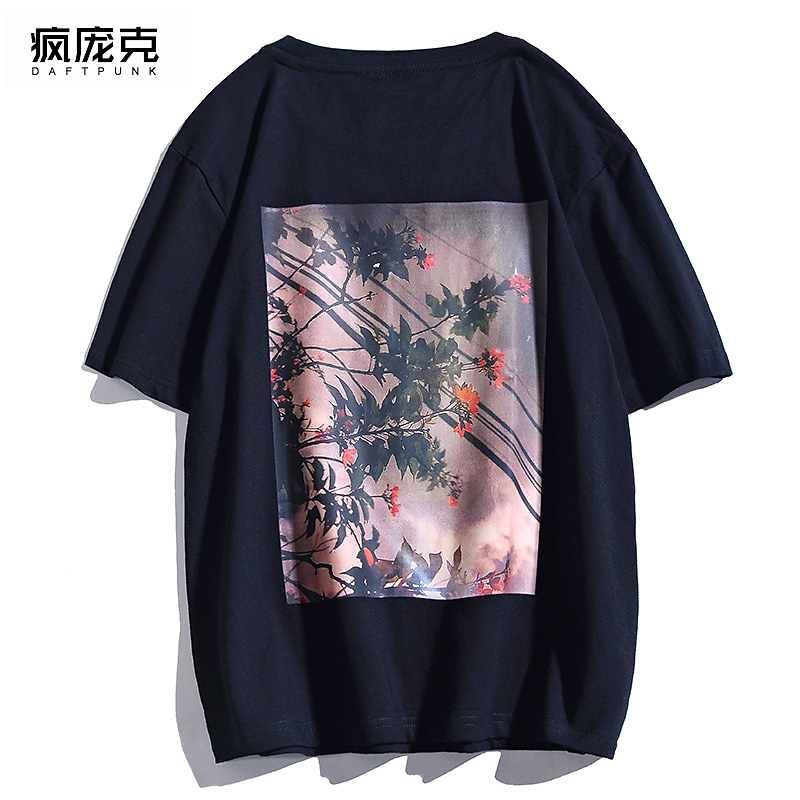 FEAR OF GOD复线花卉短袖纯棉T恤男女高街宽松情侣装大印花潮上衣