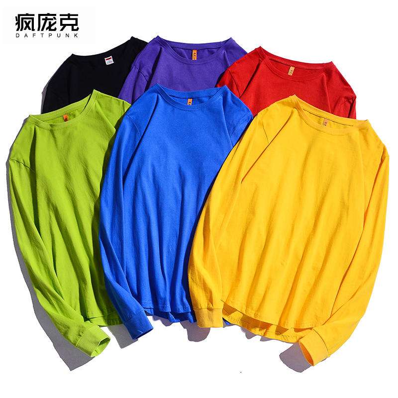 欧美高街纯色打底衫圆弧下摆oversize网红同款长袖t恤男女宽松TEE