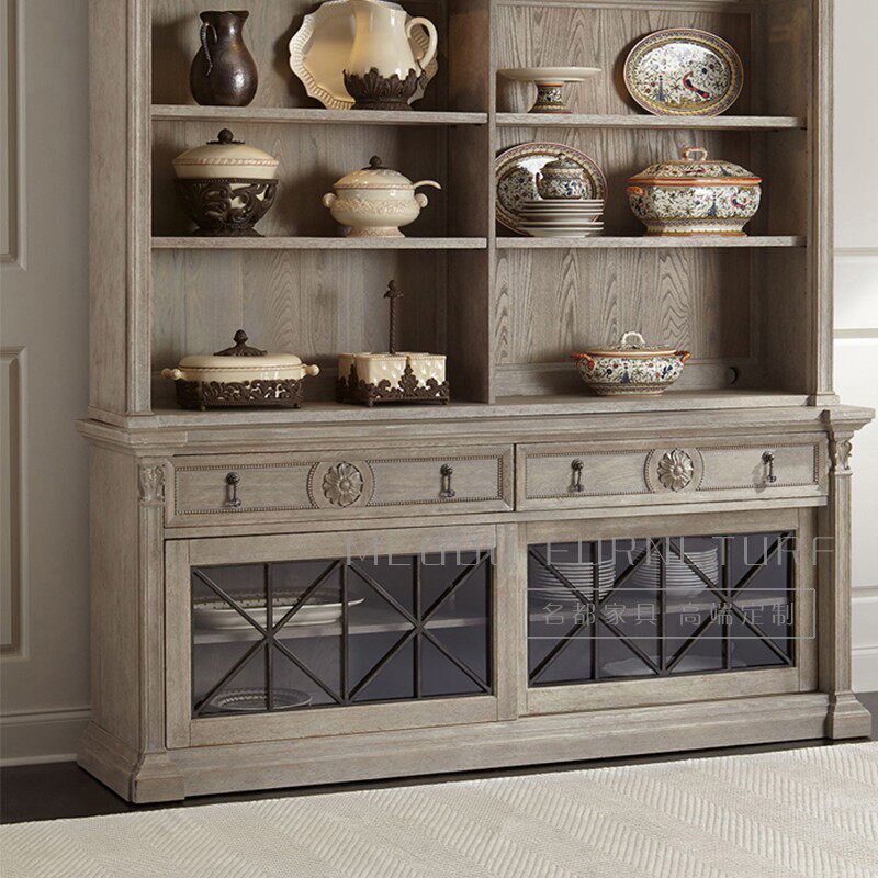 美式乡村实木餐边柜茶水水柜复古法式餐厅碗碟餐边柜