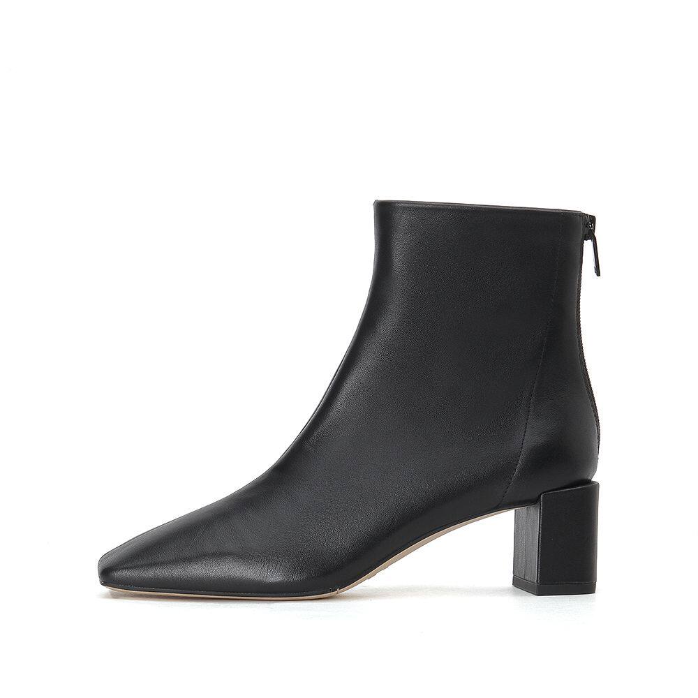 思加图2020冬季新款方头粗拉链牛皮皮革皮靴短靴亲子鞋