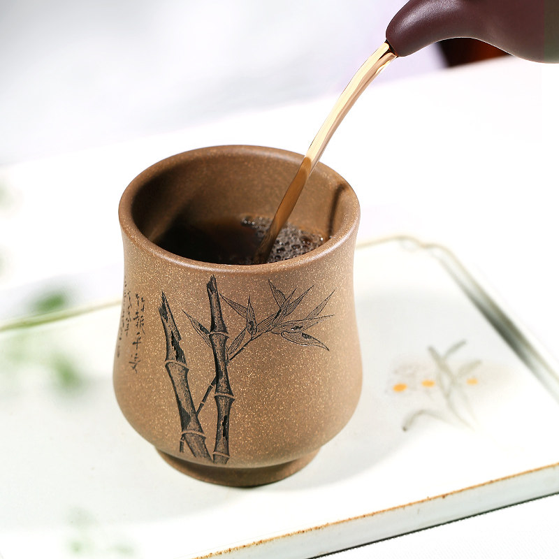 大号主人宜兴原矿紫砂品茗名家手工竹子高档茶杯