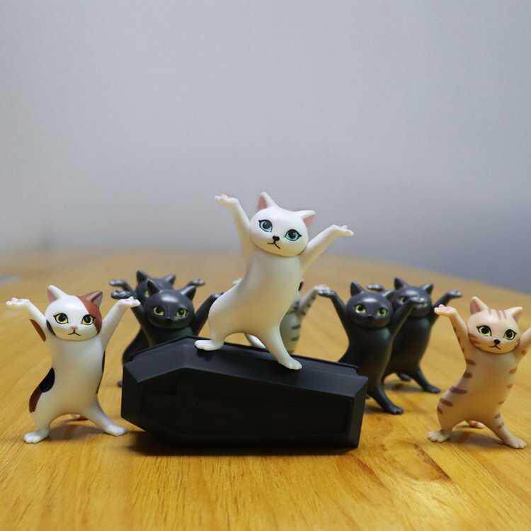 猫咪笔托笔架妖娆桌面摆件装饰品抬棺呆萌举手摆件