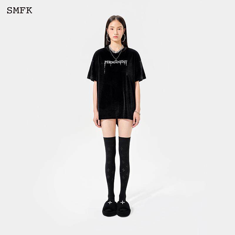 smfk官方弹力丝绒舞台阔版潮牌tee短袖上衣t恤