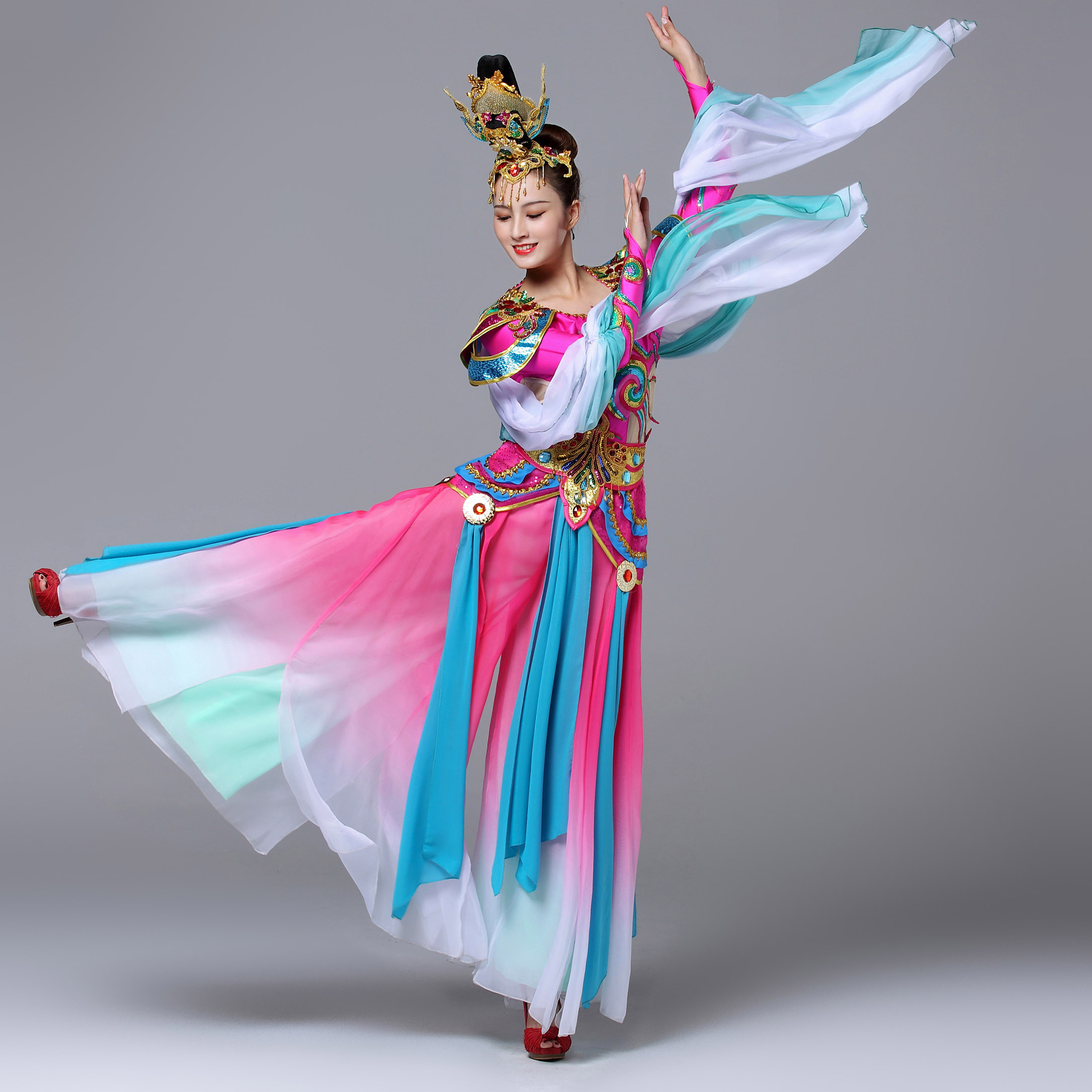 舞蹈阿幸芒果飞乐丝路敦煌服周洁琼哈妮克演出服民族服装