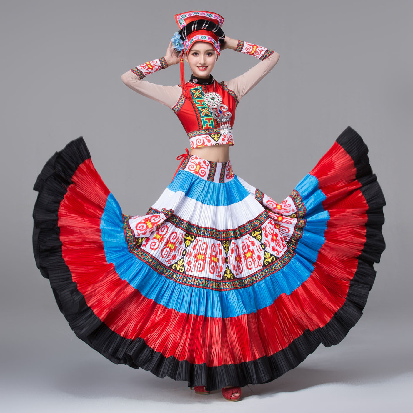 演出阿幸彝族七月火把节七彩大摆演出服服装少数民族民族服装