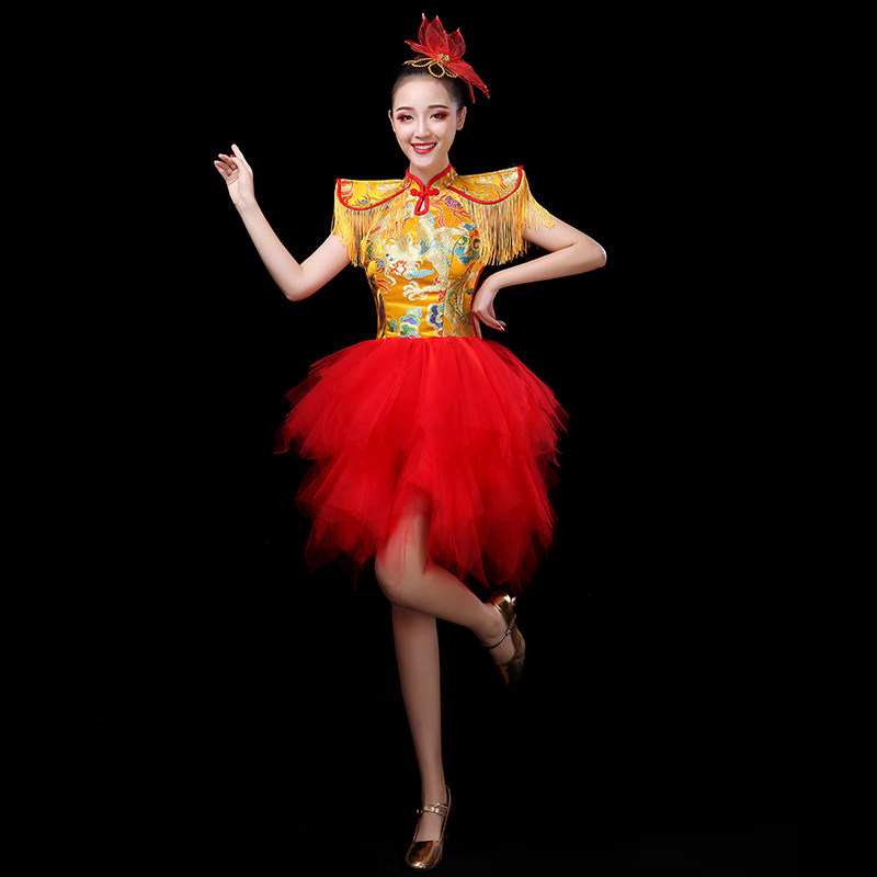 新款成人蓬蓬现代快板旗袍服装中国演出服演出民族服装