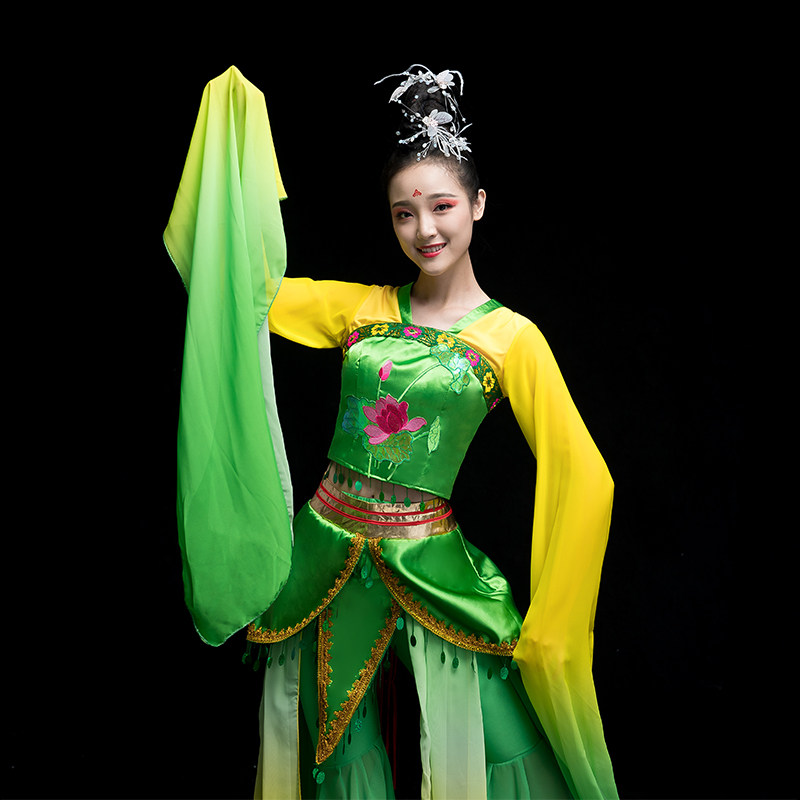 新款古典舞演出服女渐变色水袖古装汉服仙女飘逸采薇舞蹈服装成人
