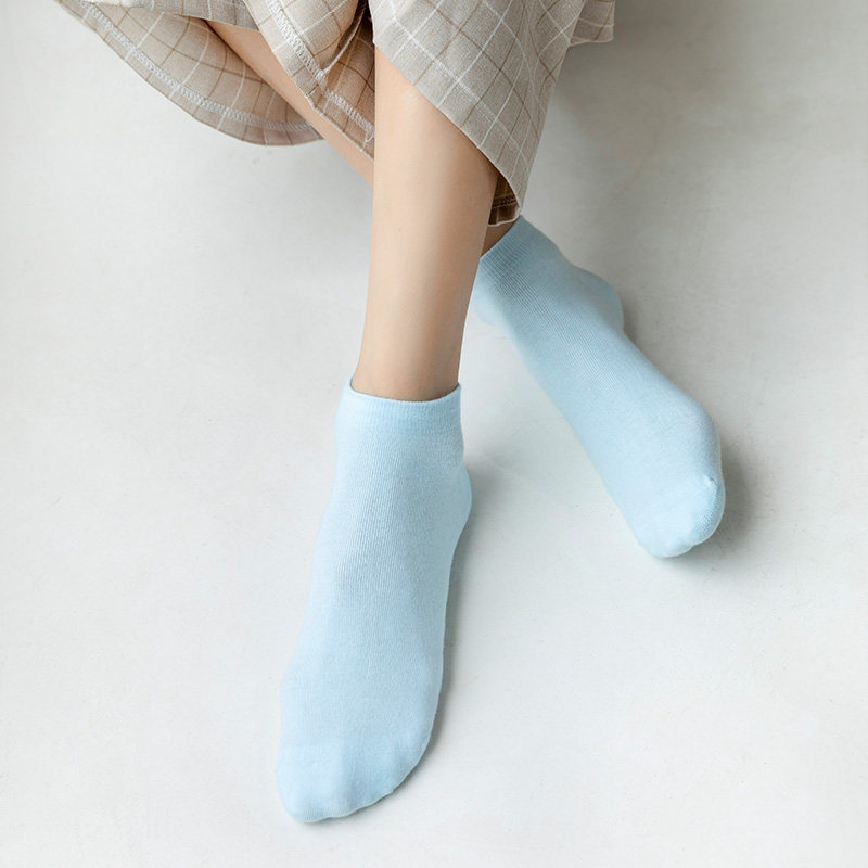 恒源祥浅蓝色袜子女短袜船袜浅口可爱纯棉天蓝湖蓝中筒袜