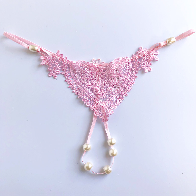 高端加大码大弹力蕾丝性感透视珍珠串珠按摩内裤