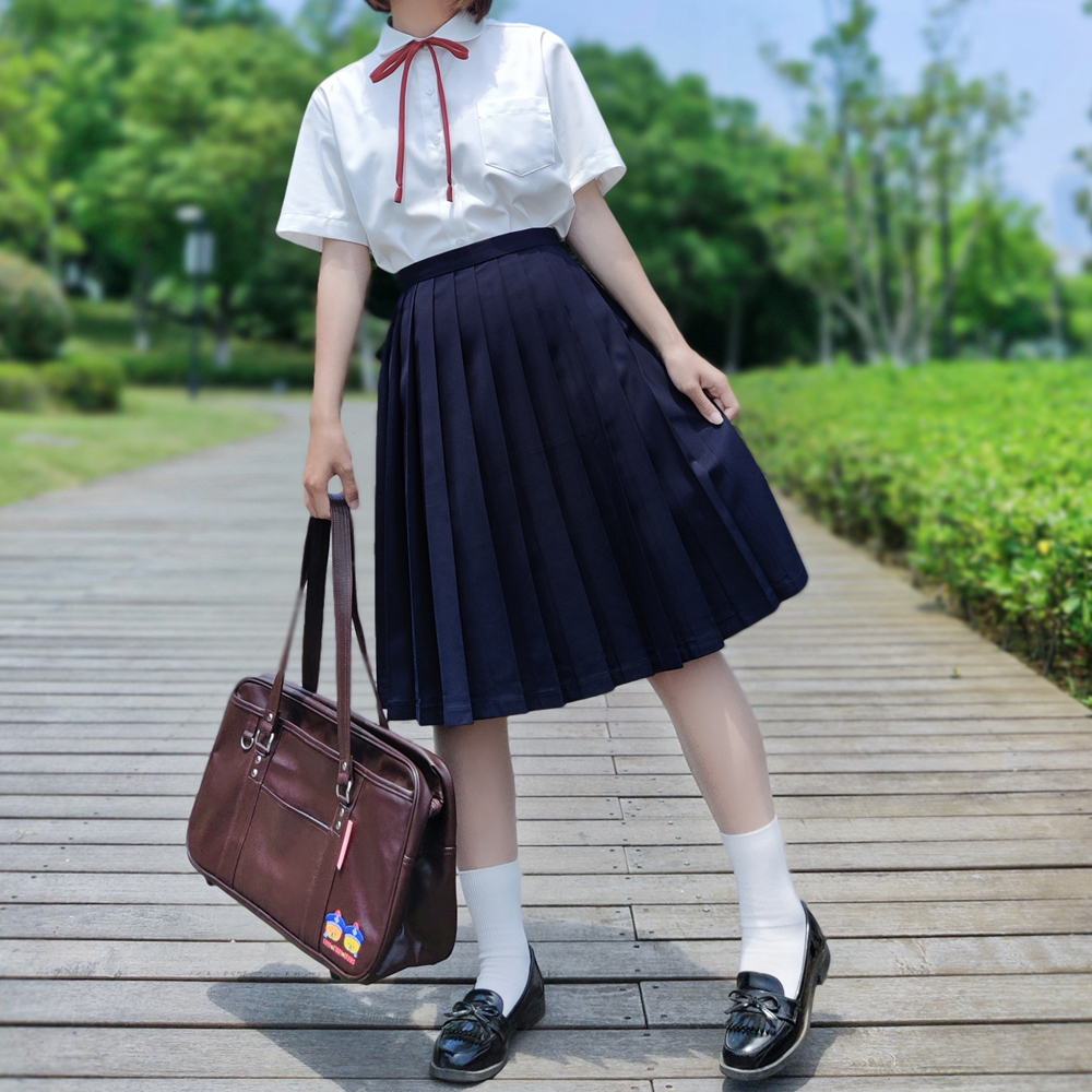 喵丸不良少女jk制服裙水手服优等生中长裙基础款纯色高腰百褶裙