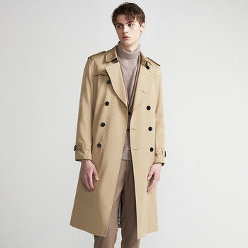 Trench coat 2024 Spring and Autumn Men's Trench Coat Extra Long Over Knee Youth Handsome Trench Slim Fit Trendy Jacket