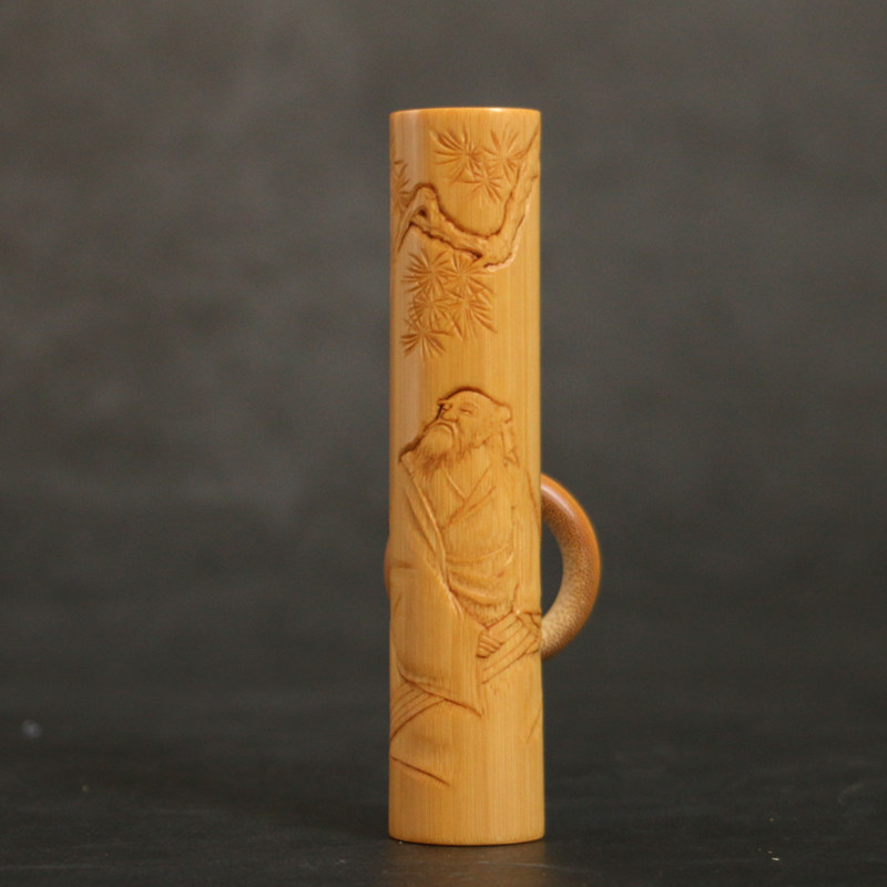 名家书文纯手工雕刻实心竹手把件文玩竹雕老玉竹挂件竹制印章摆件