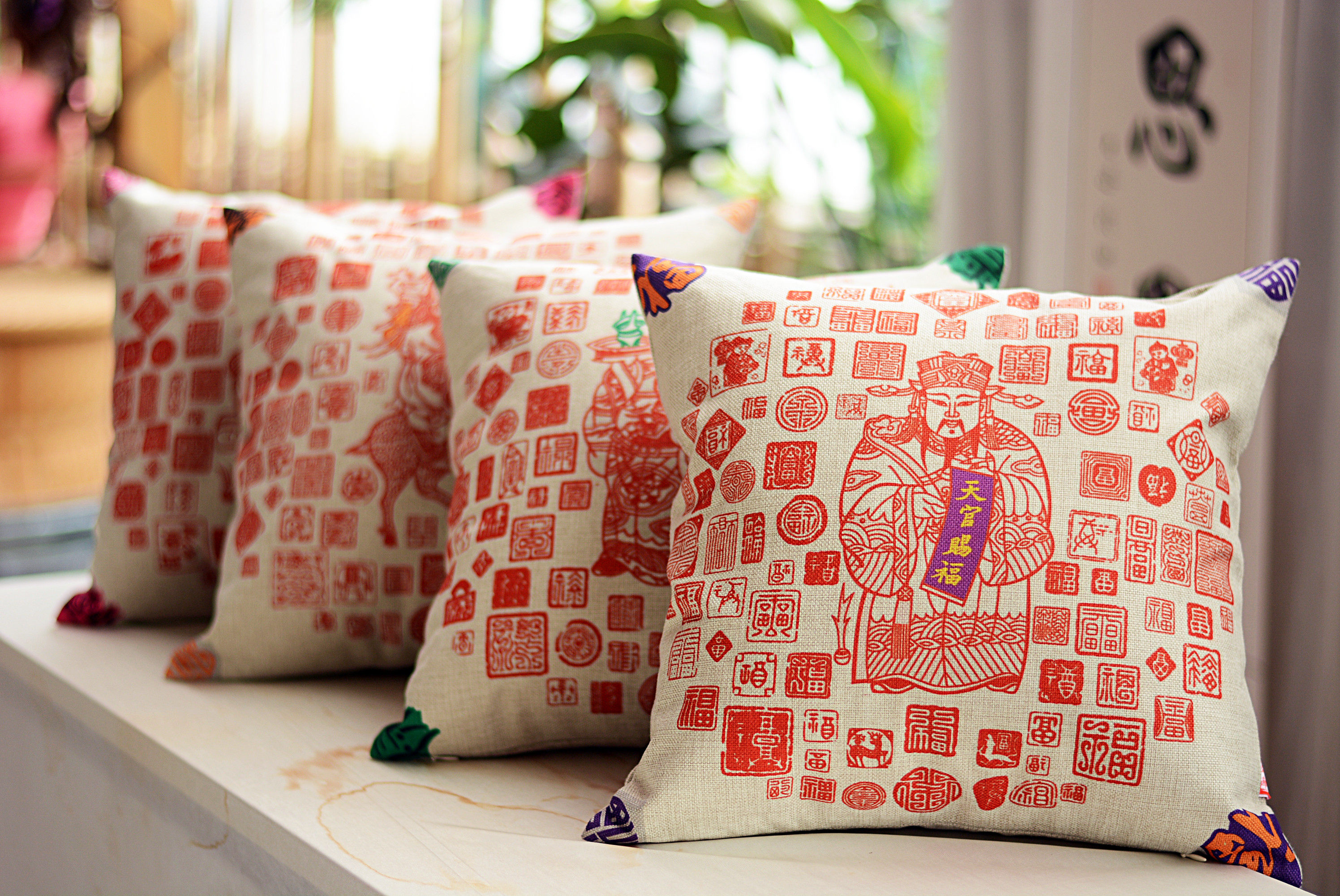 【原创】新年华文创年画抱枕办公室沙发靠垫靠枕护腰★经典抱枕