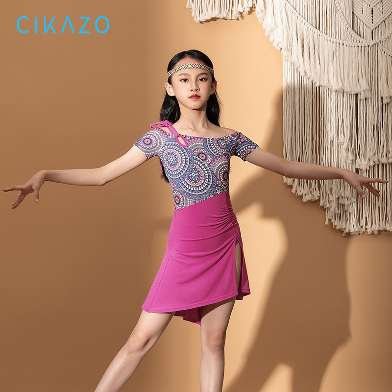 茜卡索女孩拉丁舞连衣裙短袖儿童伦巴恰恰舞演出服女童拉丁舞演出服