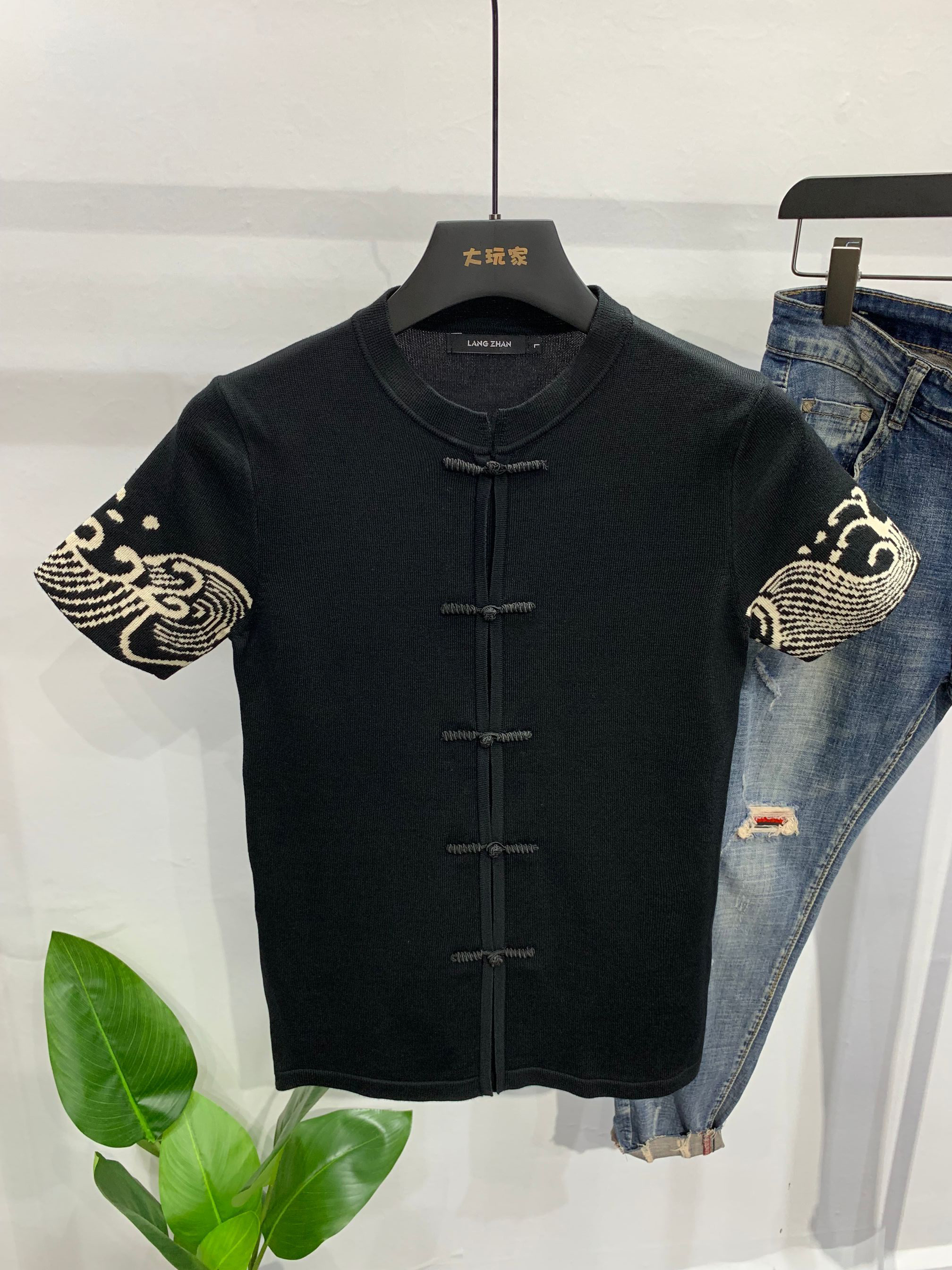 男士时尚新款毛衣春秋季厚半袖修身中式帅气打底衫大码针织衫短袖