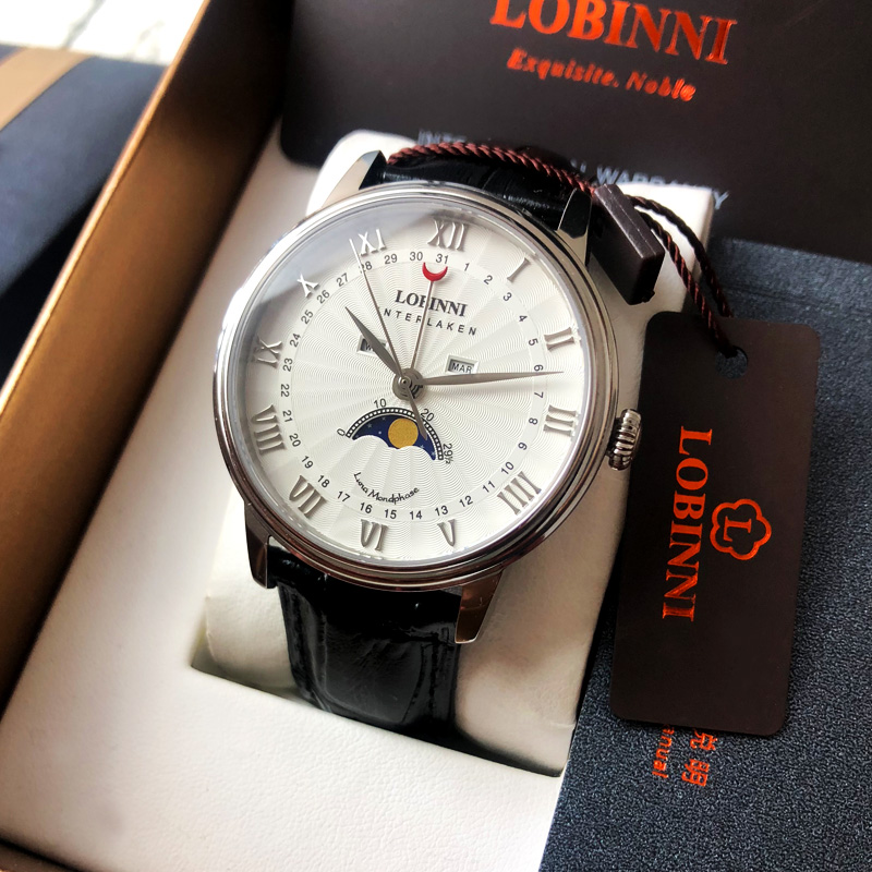 罗宾尼手表男石英表防水2022新款品牌学生月相日历表薄款运动男表