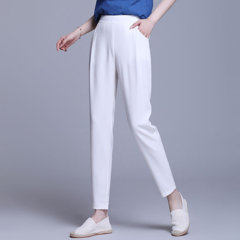 天丝裤子夏季新款高腰哈伦休闲裤九分裤显萝卜休闲裤