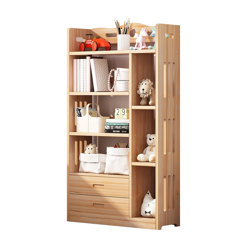 松木书架儿童小型书柜绘本架实木落地简约家用学生卧室收纳置物架