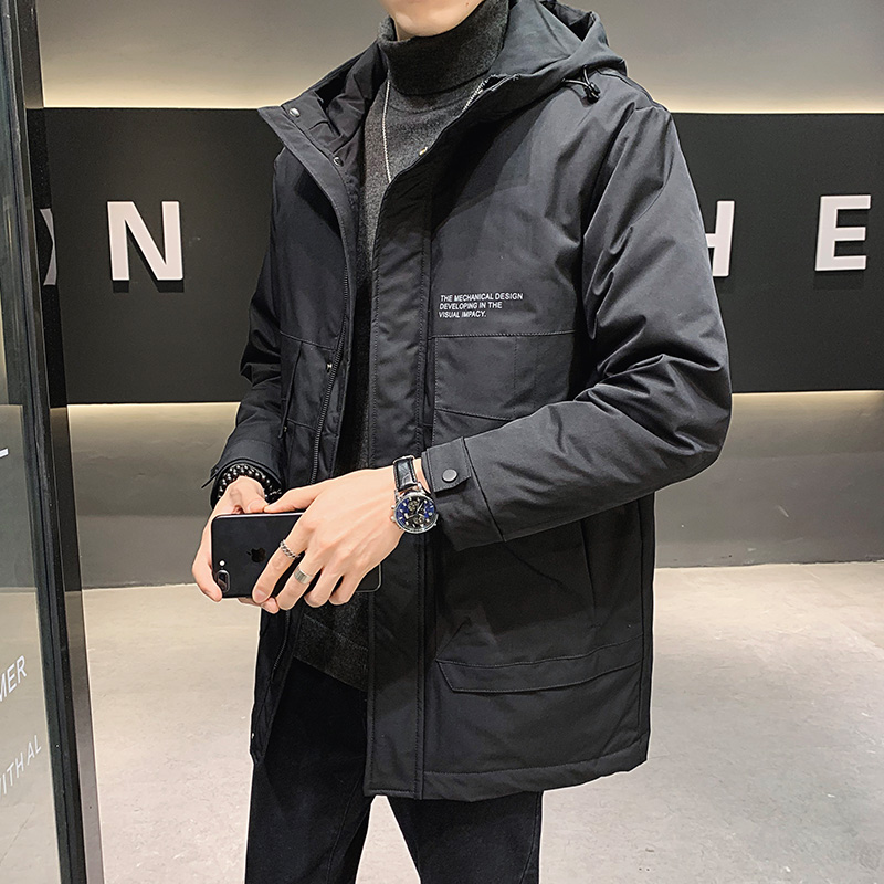 秋冬季羽绒棉服男士加厚外套2021新款连帽工装潮牌中长款棉衣冬装