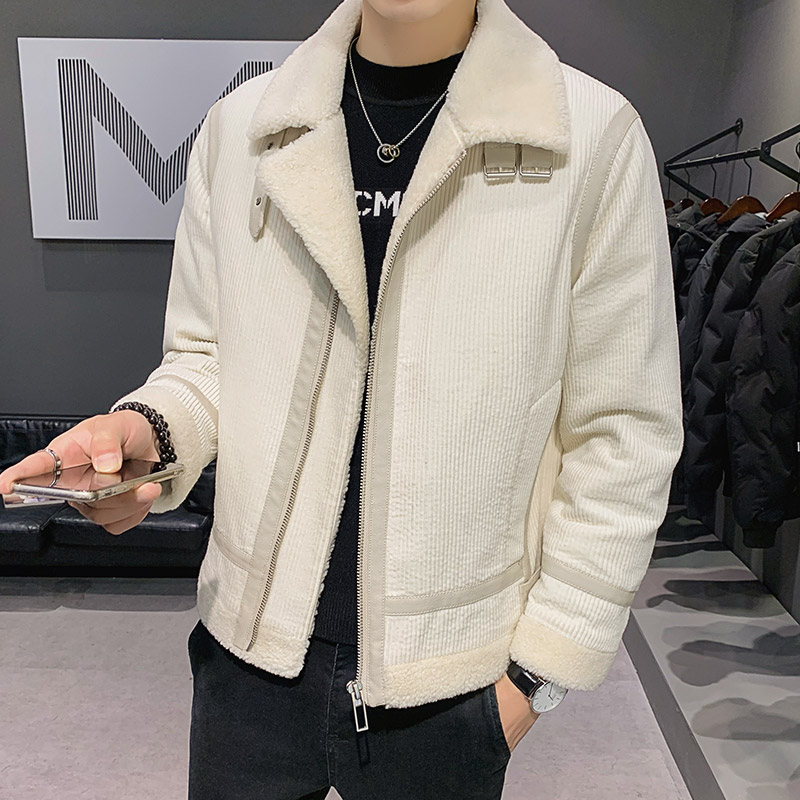 羽绒服男秋冬短款潮流上衣2021年新款羊羔毛帅气翻领保暖冬装外套