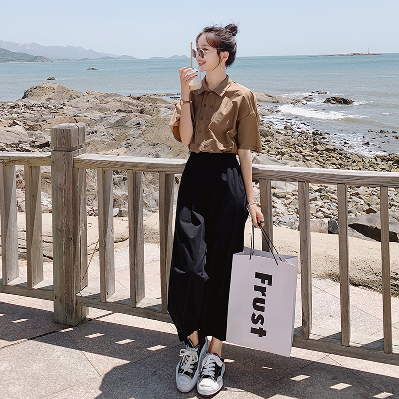 时尚气质套装女2022年夏季新款设计感小众洋气休闲衬衫裤子两件套