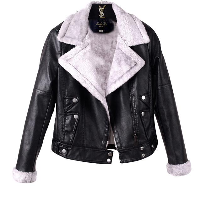 Leather women's short Korean version slim and plush small coat Pu motorcycle black leather jacket spring and autumn winter Leather women's short Korean version slim and plush small coat Pu motorcycle black leather jacket spring and autumn winter