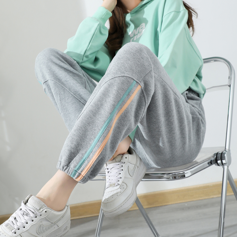 束脚运动裤女春夏宽松显瘦高腰冰丝小个子2022新款休闲学生卫裤子