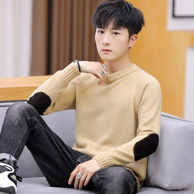 Autumn and winter sweater men Korean round neck trend personality plus velvet thick sweater men's handsome knitted bottoming shirt Autumn and winter sweater men Korean round neck trend personality plus velvet thick sweater men's handsome knitted bottoming shirt
