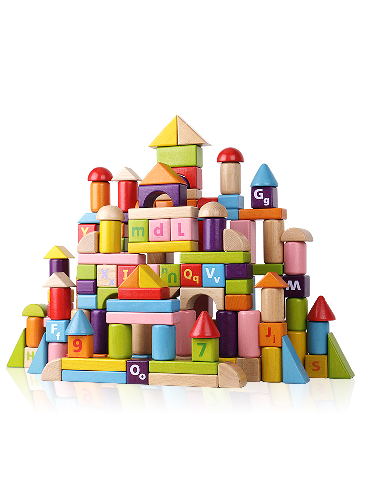 儿童积木宝宝启蒙益智木头字母数字桶装玩具1-2-3-6周岁男孩女孩