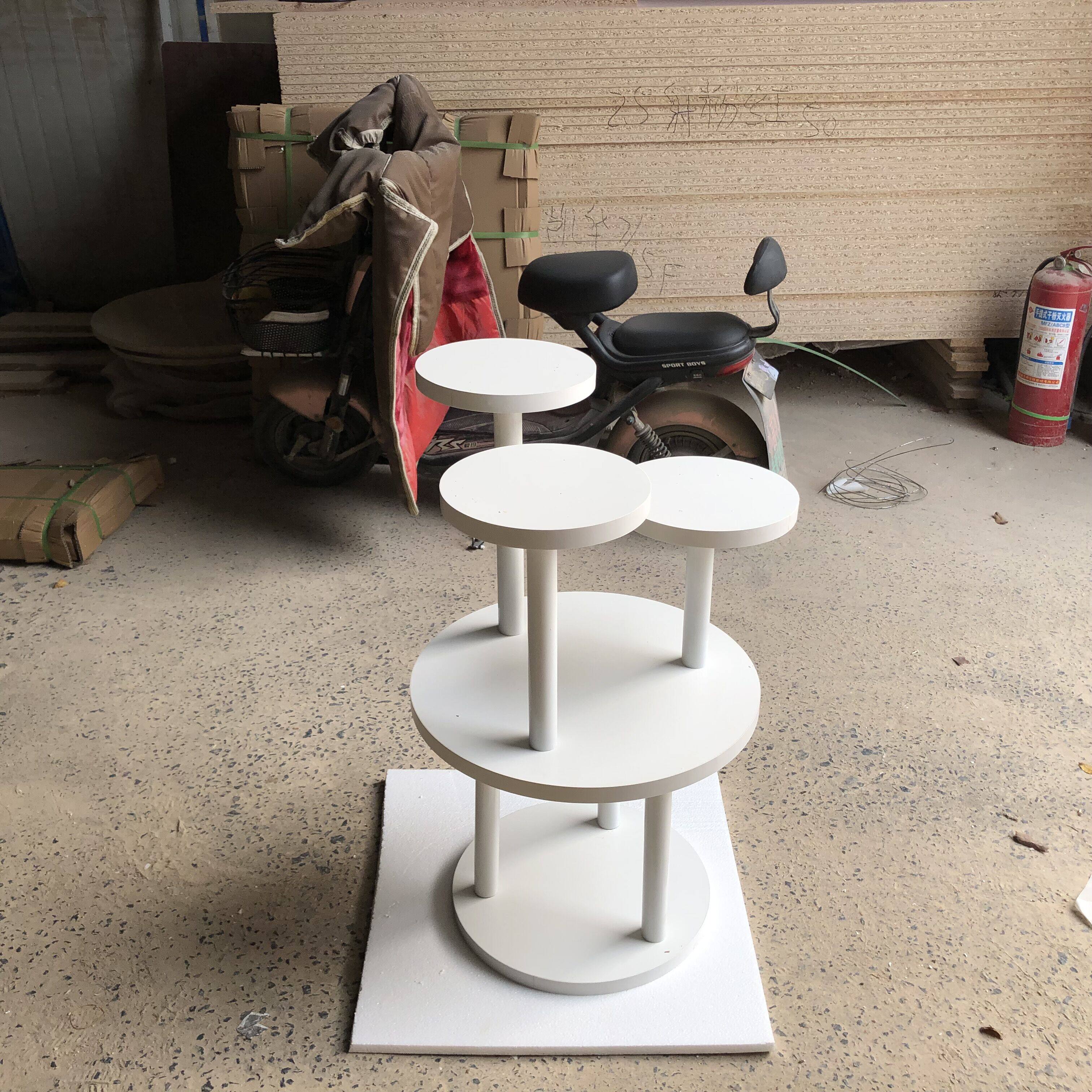 木质圆形中岛展示柜货架多层鞋帽手机展柜包包化妆品展示台展示架-mc