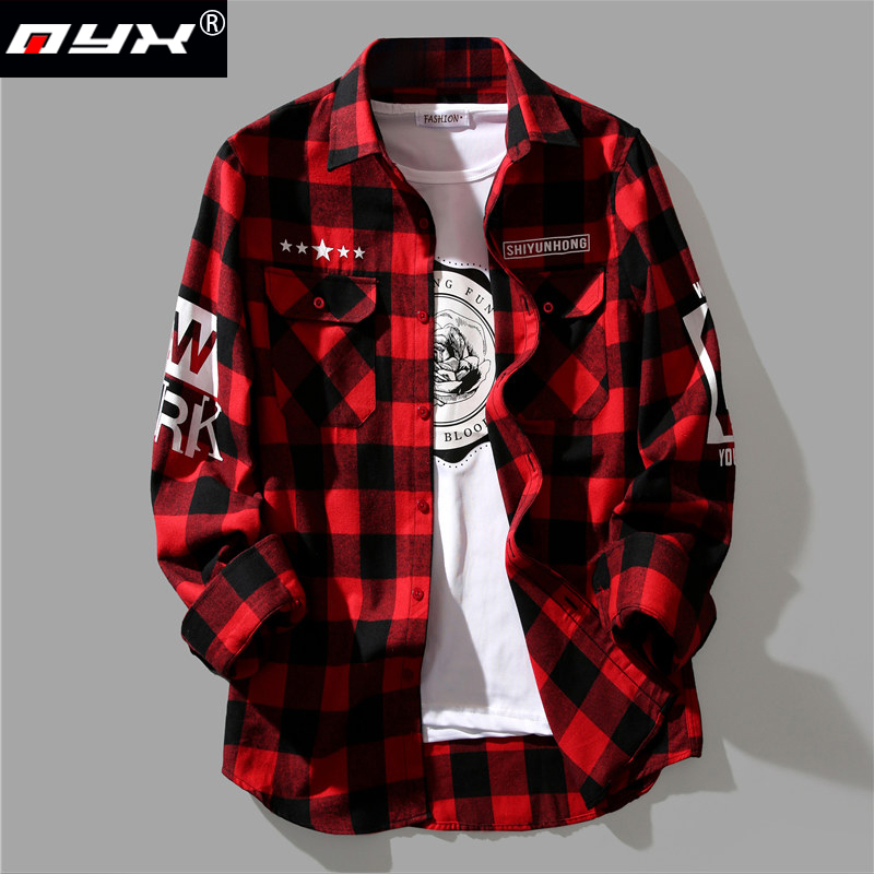 红色格子衬衫男士长袖宽松休闲衬衣韩版潮流帅气工装寸衫外套秋季