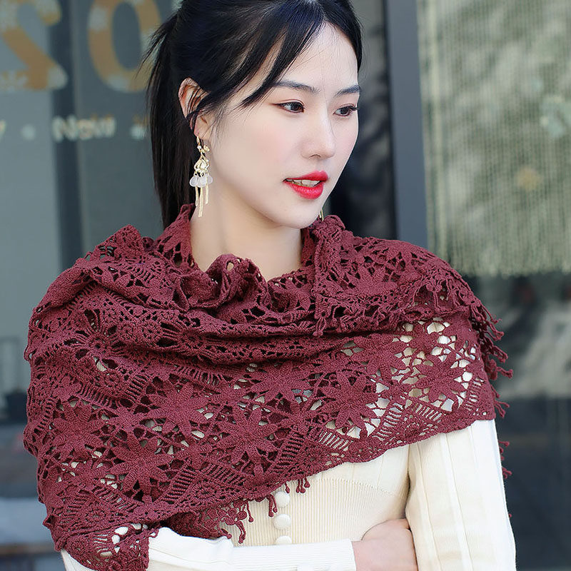 秋冬四季百搭清新森女系钩花巾镂空披肩文艺围巾