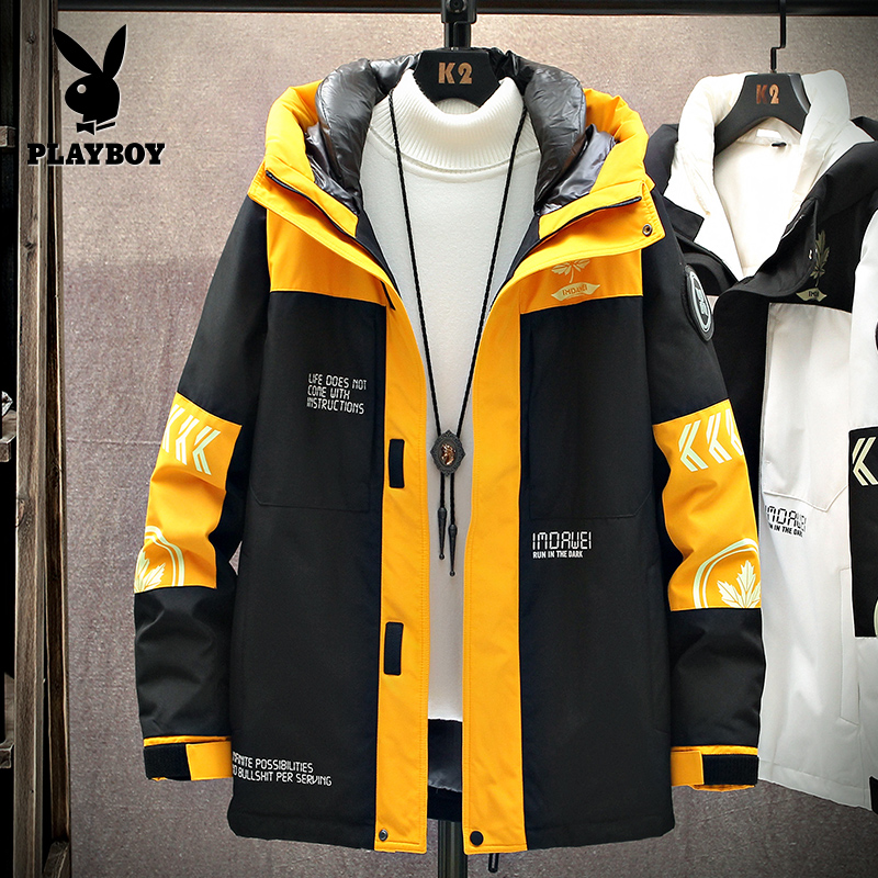 花花公子羽绒服男短款2020新款潮牌潮流学生冬季加厚工装男士外套