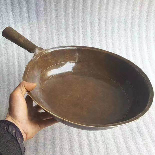 黄铜家用把手加厚老式手工炒锅熬糖锅水瓢燃气饭勺