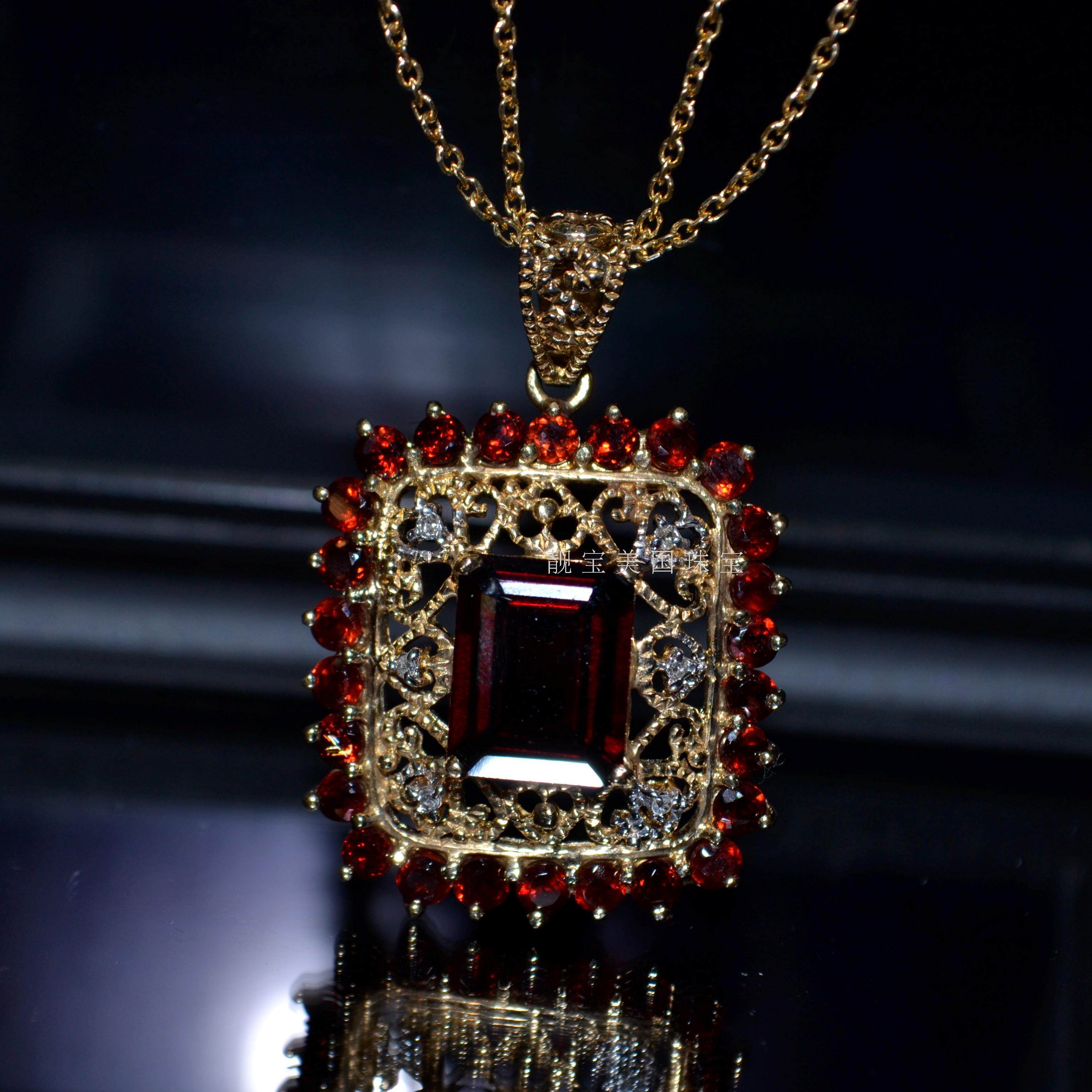 14k吊坠豪华白豪华无瑕肉眼项链黄金宝石石榴颈饰