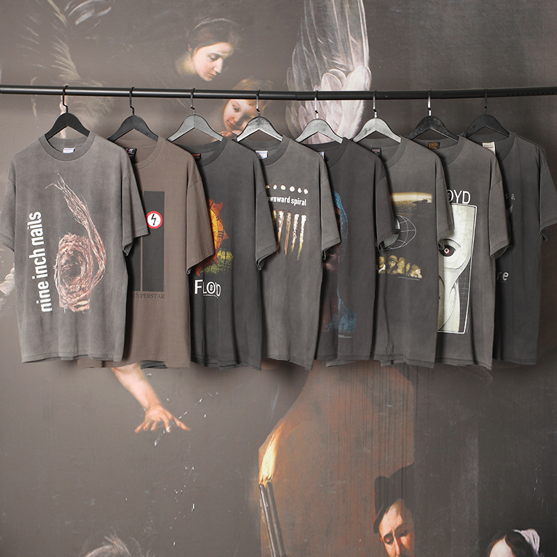 水洗做旧vtg短袖vintage古着宽松高街情侣美式复古潮牌夏季T恤FOG