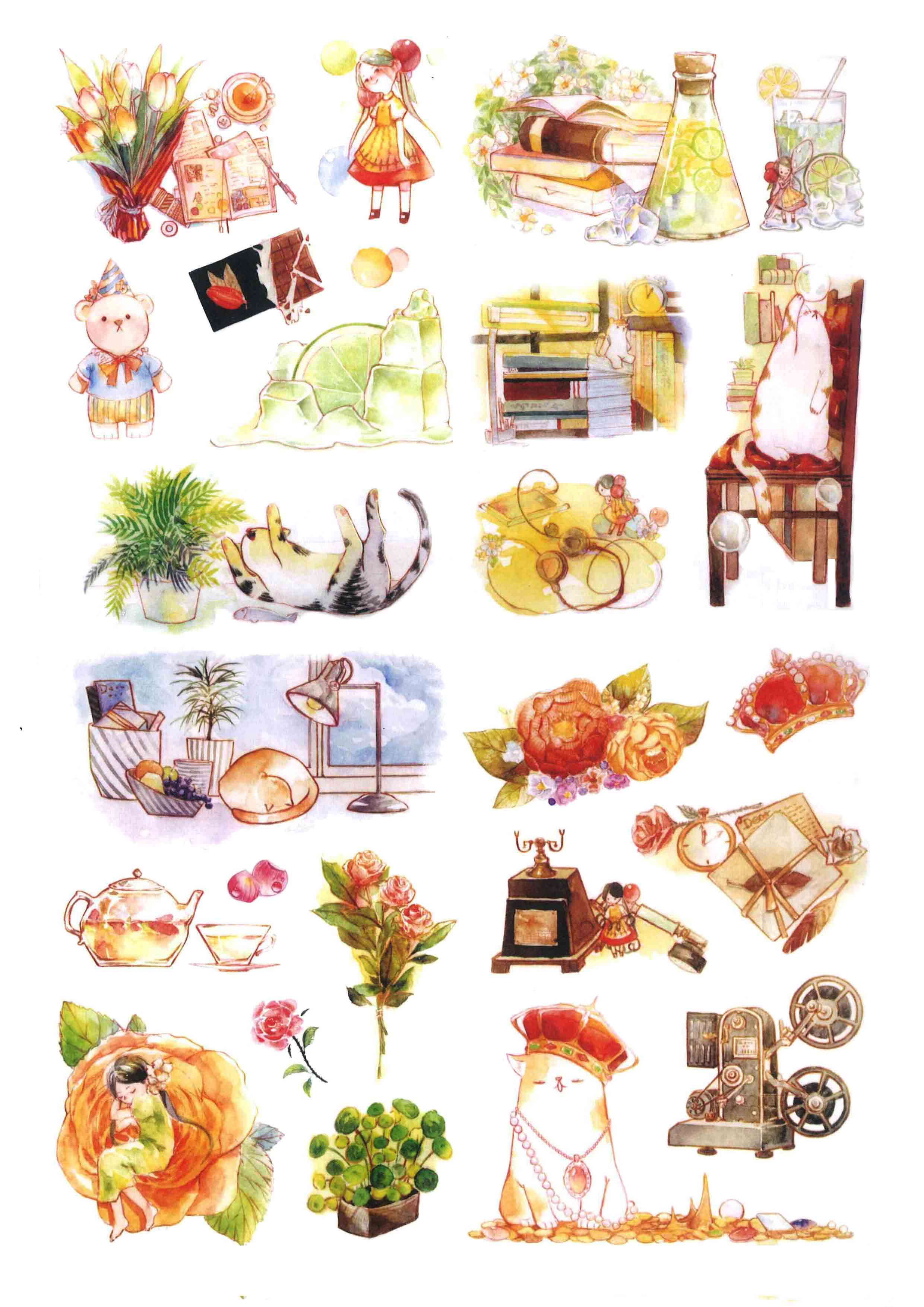 人物手帐不干胶背景男女唯美卡通人卡通a4打印贴纸